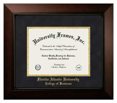 Florida Atlantic University (Boca Raton) College of Business Diploma Frame in Legacy Black Cherry with Black Suede & Gold Mats for document: 8 1/2"h x 11"w  