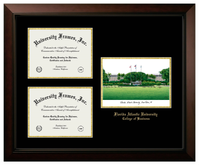 Triple Opening with Campus Image Frame in Legacy Black Cherry with Black & Gold Mats for DOCUMENT: 8 1/2"H X 11"W  , DOCUMENT: 8 1/2"H X 11"W  