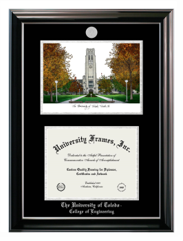 University of Toledo College of Engineering Double Opening with Campus Image (Stacked) Frame in Classic Ebony with Silver Trim with Black & Silver Mats for document: 8 1/2"h x 11"w  