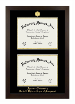Syracuse University Martin J. Whitman School of Management Double Degree (Stacked) Frame in Manhattan Espresso with Black & Gold Mats for document: 8 1/2"h x 11"w  , document: 8 1/2"h x 11"w  