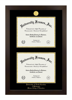University of North Carolina at Wilmington Watson College of Education Double Degree (Stacked) Frame in Manhattan Espresso with Black & Gold Mats for document: 8 1/2"h x 11"w  , document: 8 1/2"h x 11"w  