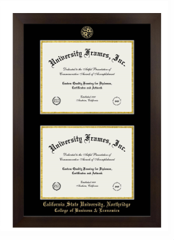 California State University, Northridge College of Business & Economics Double Degree (Stacked) Frame in Manhattan Espresso with Black & Gold Mats for document: 8 1/2"h x 11"w  , document: 8 1/2"h x 11"w  