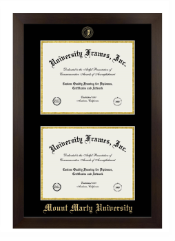 Mount Marty University Double Degree (Stacked) Frame in Manhattan Espresso with Black & Gold Mats for document: 8 1/2"h x 11"w  , document: 8 1/2"h x 11"w  