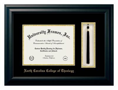 North Carolina College of Theology Diploma with Tassel Box Frame in Satin Black with Black & Gold Mats for document: 8 1/2"h x 11"w  