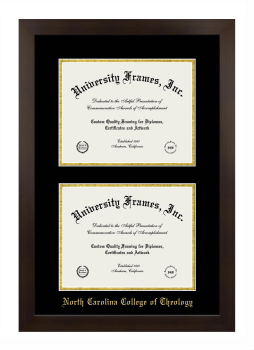 North Carolina College of Theology Double Degree (Stacked) Frame in Manhattan Espresso with Black & Gold Mats for document: 8 1/2"h x 11"w  , document: 8 1/2"h x 11"w  