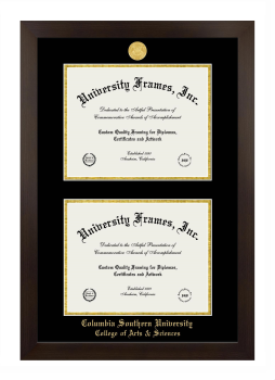 Columbia Southern University College of Arts & Sciences Double Degree (Stacked) Frame in Manhattan Espresso with Black & Gold Mats for document: 8 1/2"h x 11"w  , document: 8 1/2"h x 11"w  