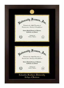 Columbia Southern University College of Business Double Degree (Stacked) Frame in Manhattan Espresso with Black & Gold Mats for document: 8 1/2"h x 11"w  , document: 8 1/2"h x 11"w  