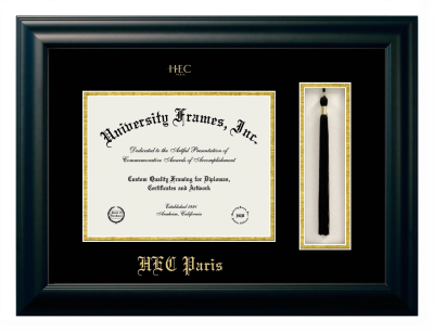 HEC Paris Diploma with Tassel Box Frame in Satin Black with Black & Gold Mats for document: 8 1/2"h x 11"w  