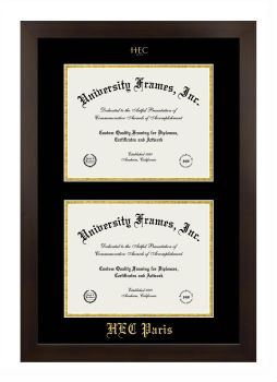 HEC Paris Double Degree (Stacked) Frame in Manhattan Espresso with Black & Gold Mats for document: 8 1/2"h x 11"w  , document: 8 1/2"h x 11"w  