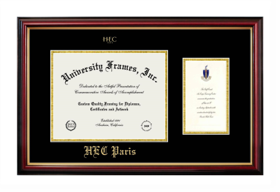 HEC Paris Diploma with Announcement Frame in Petite Mahogany with Gold Trim with Black & Gold Mats for document: 8 1/2"h x 11"w  , diploma: 7"h x 4"w  