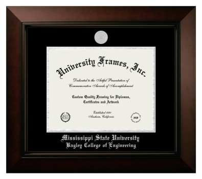 Mississippi State University Bagley College of Engineering Diploma Frame in Legacy Black Cherry with Black & Silver Mats for document: 8 1/2"h x 11"w  