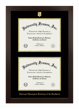 Episcopal Theological Seminary of the Southwest Double Degree (Stacked) Frame in Manhattan Espresso with Black & Gold Mats for document: 8 1/2"h x 11"w  , document: 8 1/2"h x 11"w  