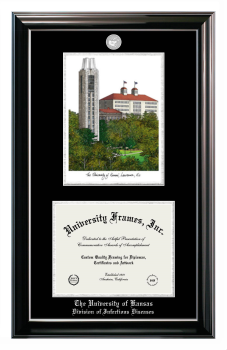 University of Kansas Division of Infectious Diseases Double Opening with Campus Image (Stacked) Frame in Classic Ebony with Silver Trim with Black & Silver Mats for document: 8 1/2"h x 11"w  