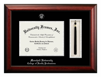 Marshall University College of Health Professions Diploma with Tassel Box Frame in Satin Mahogany with Black & Silver Mats for DOCUMENT: 8 1/2"H X 11"W  