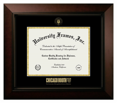 University of Chicago Booth School of Business Diploma Frame in Legacy Black Cherry with Black & Gold Mats for document: 8 1/2"h x 11"w  