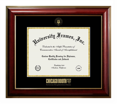 University of Chicago Booth School of Business Diploma Frame in Classic Mahogany with Gold Trim with Black & Gold Mats for document: 8 1/2"h x 11"w  