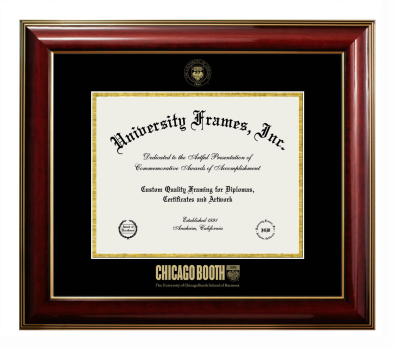 University of Chicago Booth School of Business Diploma Frame in Classic Mahogany with Gold Trim with Black & Gold Mats for DOCUMENT: 8 1/2"H X 11"W  