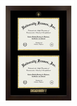 University of Chicago Booth School of Business Double Degree (Stacked) Frame in Manhattan Espresso with Black & Gold Mats for DOCUMENT: 8 1/2"H X 11"W  , DOCUMENT: 8 1/2"H X 11"W  