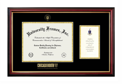 University of Chicago Booth School of Business Diploma with Announcement Frame in Petite Mahogany with Gold Trim with Black & Gold Mats for DOCUMENT: 8 1/2"H X 11"W  ,  7"H X 4"W  