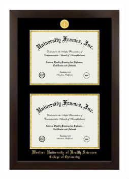 Western University of Health Sciences College of Optometry Double Degree (Stacked) Frame in Manhattan Espresso with Black & Gold Mats for document: 8 1/2"h x 11"w  , document: 8 1/2"h x 11"w  