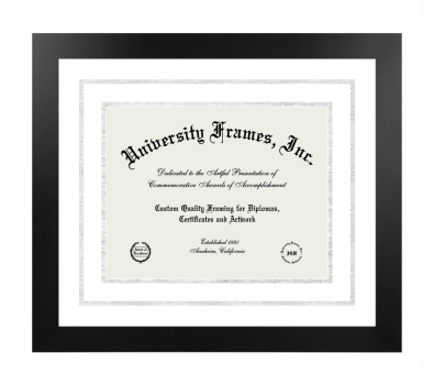 Diploma with Channel Cut Frame in Manhattan Black with White & Silver Mats