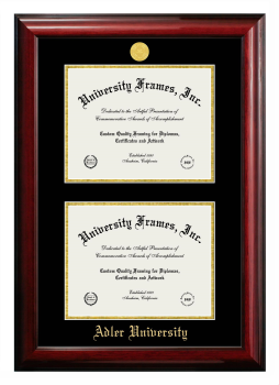 Adler University Double Degree (Stacked) Frame in Classic Mahogany with Black & Gold Mats for document: 8 1/2"h x 11"w  , document: 8 1/2"h x 11"w  