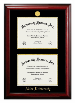 Double Degree (Stacked) Frame in Classic Mahogany with Black & Gold Mats for DOCUMENT: 8 1/2"H X 11"W  , DOCUMENT: 8 1/2"H X 11"W  