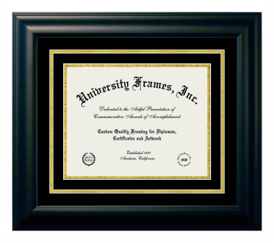Diploma with Channel Cut Frame in Satin Black with Black & Gold Mats