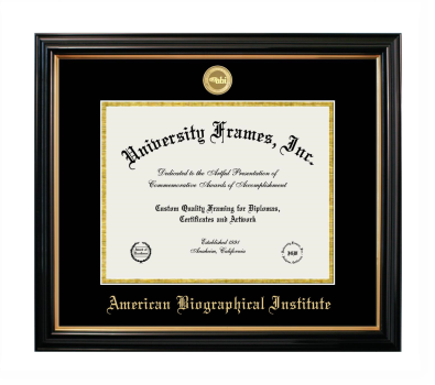 Diploma Frame in Petite Black with Gold Trim with Black & Gold Mats for DOCUMENT: 8 1/2"H X 11"W  