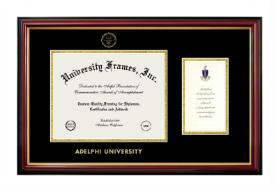 Adelphi University Diploma with Announcement Frame in Petite Mahogany with Gold Trim with Black & Gold Mats for DOCUMENT: 8 1/2"H X 11"W  ,  7"H X 4"W  
