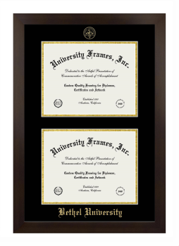 Bethel University (Minnesota) Double Degree (Stacked) Frame in Manhattan Espresso with Black & Gold Mats for DOCUMENT: 8 1/2"H X 11"W  , DOCUMENT: 8 1/2"H X 11"W  