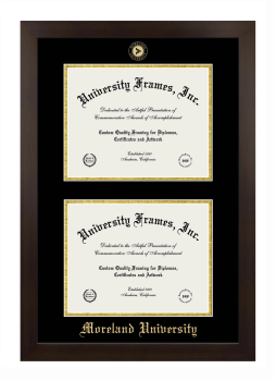 Moreland University Double Degree (Stacked) Frame in Manhattan Espresso with Black & Gold Mats for document: 8 1/2"h x 11"w  , document: 8 1/2"h x 11"w  