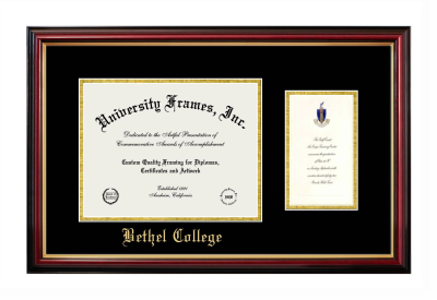 Bethel College (Kansas) Diploma with Announcement Frame in Petite Mahogany with Gold Trim with Black & Gold Mats for document: 8 1/2"h x 11"w  , diploma: 7"h x 4"w  