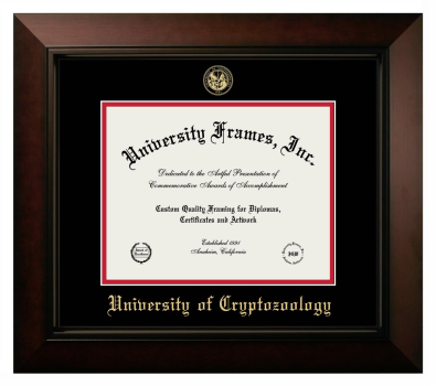 University of Cryptozoology Diploma Frame in Legacy Black Cherry with Black & Red Mats for DOCUMENT: 8 1/2"H X 11"W  