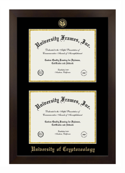 University of Cryptozoology Double Degree (Stacked) Frame in Manhattan Espresso with Black & Gold Mats for DOCUMENT: 8 1/2"H X 11"W  , DOCUMENT: 8 1/2"H X 11"W  