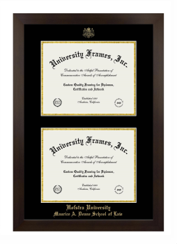 Hofstra University Maurice A. Deane School of Law Double Degree (Stacked) Frame in Manhattan Espresso with Black & Gold Mats for document: 8 1/2"h x 11"w  , document: 8 1/2"h x 11"w  