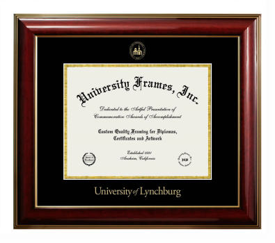 University of Lynchburg Diploma Frame in Classic Mahogany with Gold Trim with Black & Gold Mats for document: 8 1/2"h x 11"w  