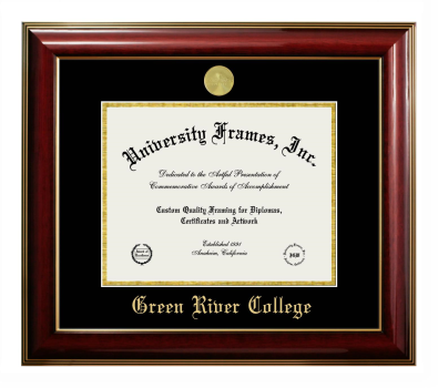 Green River College Diploma Frame in Classic Mahogany with Gold Trim with Black & Gold Mats for document: 8 1/2"h x 11"w  