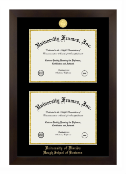 University of Florida Hough Graduate School of Business Double Degree (Stacked) Frame in Manhattan Espresso with Black & Gold Mats for document: 8 1/2"h x 11"w  , document: 8 1/2"h x 11"w  