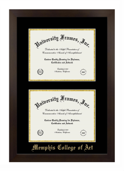 Memphis College of Art Double Degree (Stacked) Frame in Manhattan Espresso with Black & Gold Mats for document: 8 1/2"h x 11"w  , document: 8 1/2"h x 11"w  