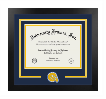Albany State University (Albany, GA) Logo Mat Frame in Manhattan Black with Navy Blue & Amber Mats for DOCUMENT: 8 1/2"H X 11"W  