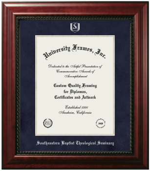 Southeastern Baptist Theological Seminary Diploma Frame in Executive with Silver Fillet with Navy Suede Mat for DOCUMENT: 14"H X 11"W  