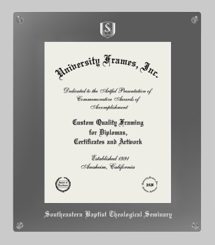 Southeastern Baptist Theological Seminary Lucent Clear-over-Smoke Frame in Lucent Smoke Moulding with Lucent Smoke Mat for document: 14"h x 11"w  