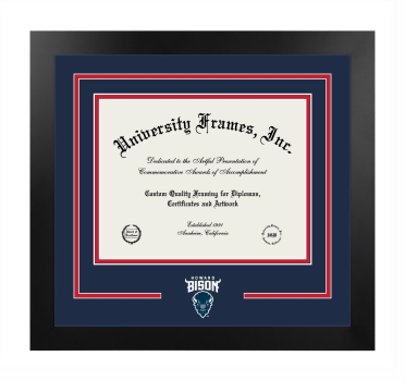 Howard University School of Law Logo Mat Frame in Manhattan Black with Navy Blue & Red Mats for document: 8 1/2"h x 11"w  