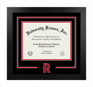 Rose-Hulman Institute of Technology Logo Mat Frame in Manhattan Black with Black & Red Mats for DOCUMENT: 8 1/2"H X 11"W  