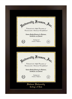 Stetson University College of Law Double Degree (Stacked) Frame in Manhattan Espresso with Black & Gold Mats for document: 8 1/2"h x 11"w  , document: 8 1/2"h x 11"w  