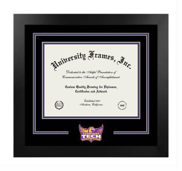 Tennessee Technological University Logo Mat Frame in Manhattan Black with Black & Purple Mats for document: 8 1/2"h x 11"w  