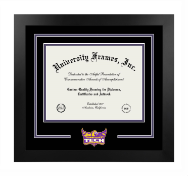 Tennessee Technological University Logo Mat Frame in Manhattan Black with Black & Purple Mats for DOCUMENT: 8 1/2"H X 11"W  