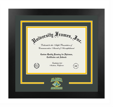 Logo Mat Frame in Manhattan Black with Forest Green & Amber Mats for DOCUMENT: 8 1/2"H X 11"W  