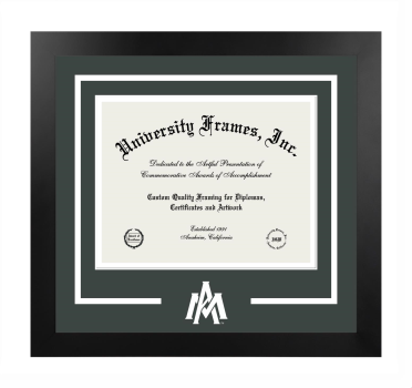 University of Arkansas at Monticello Logo Mat Frame in Manhattan Black with Forest Green & White Mats for DOCUMENT: 8 1/2"H X 11"W  
